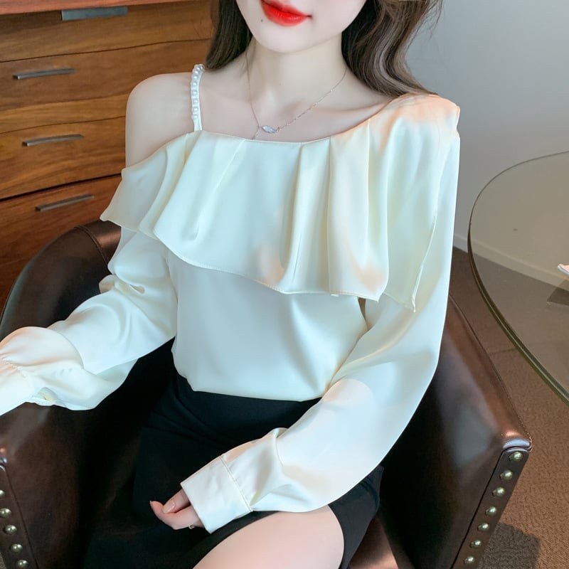 【tops】フリルオフショルダーシャツトップス　M25636