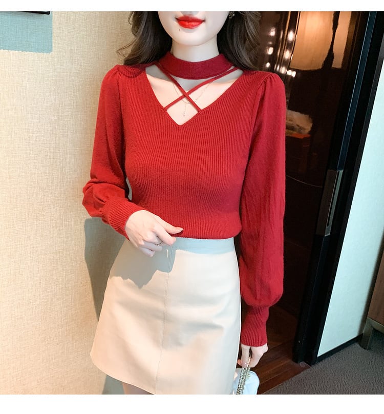 【tops】カットワークニットトップス　M28573
