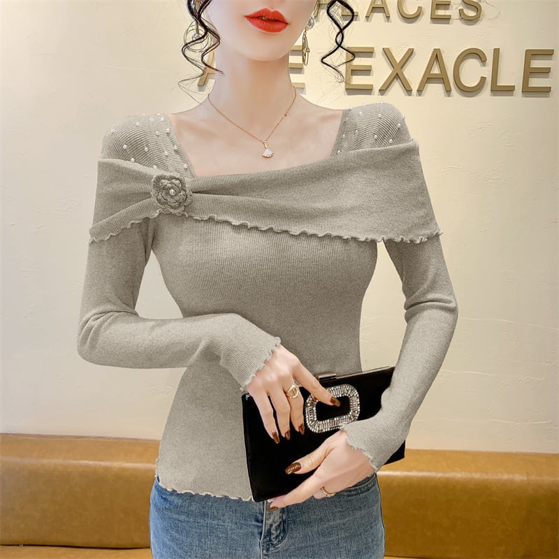 【tops】パール立体フラワーニットトップス　M28666