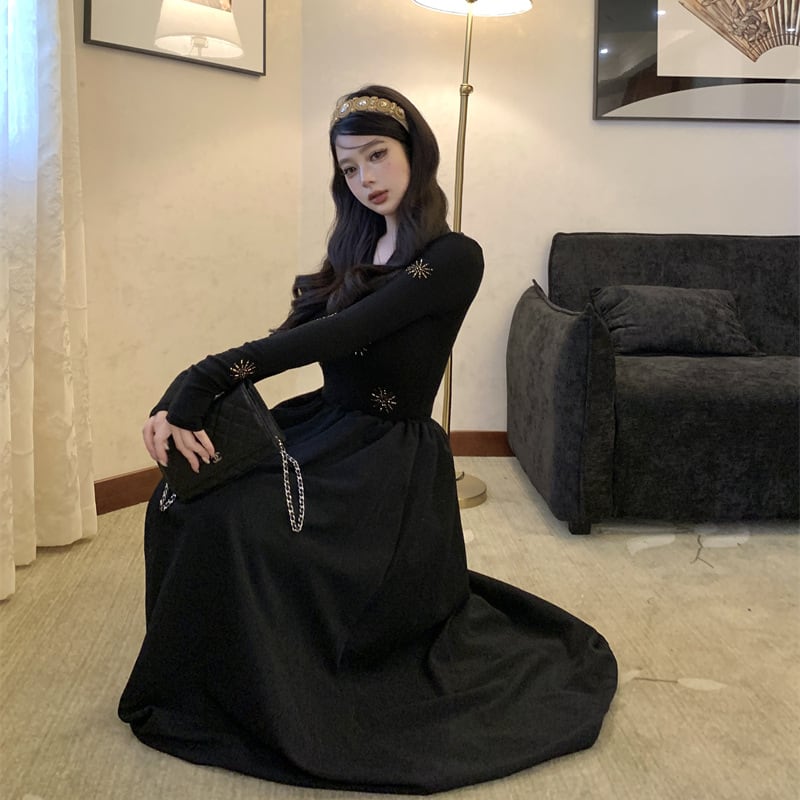 【dress】Ｖネックロングワンピース Q7113
