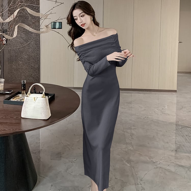 【dress】オフショルダーニットワンピース　M28026