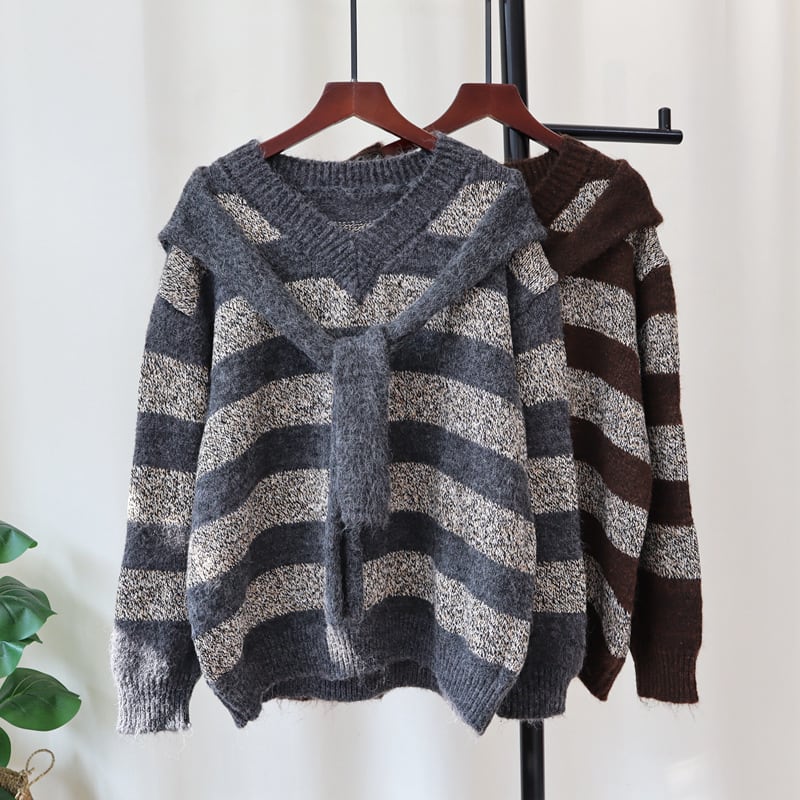 【tops】切り替えボーダー柄ニットセーター　M27831