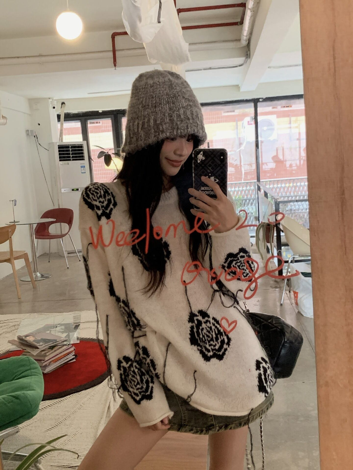 【tops】プリントニットセーター　M27067