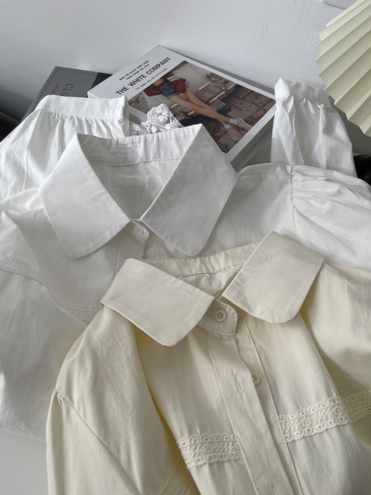 【tops】レース切り替えシャツブラウス　M29700