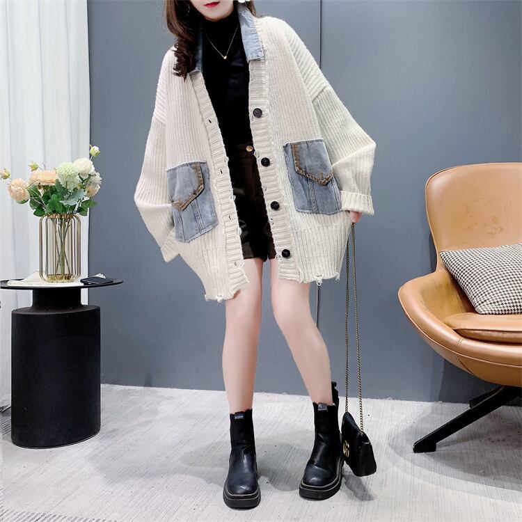 【outer】デニム切り替えニットカーデ　M26953