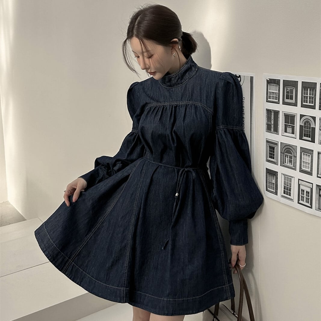【dress】リボン付きデニムワンピース　M29769