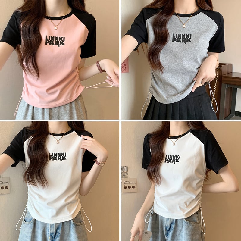 【tops】半袖英字柄ＴシャツF7493