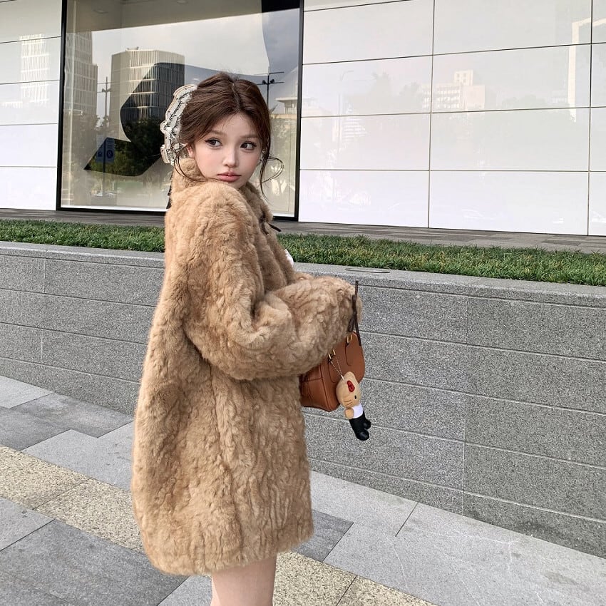 【outer】リボンボリュームファーコート N3457