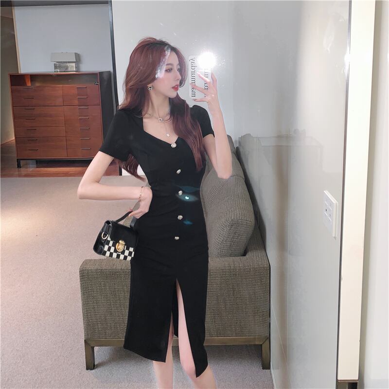【dress】ファッション気質満点セクシーVネック体型カバー着痩せスリットワンピース G14056