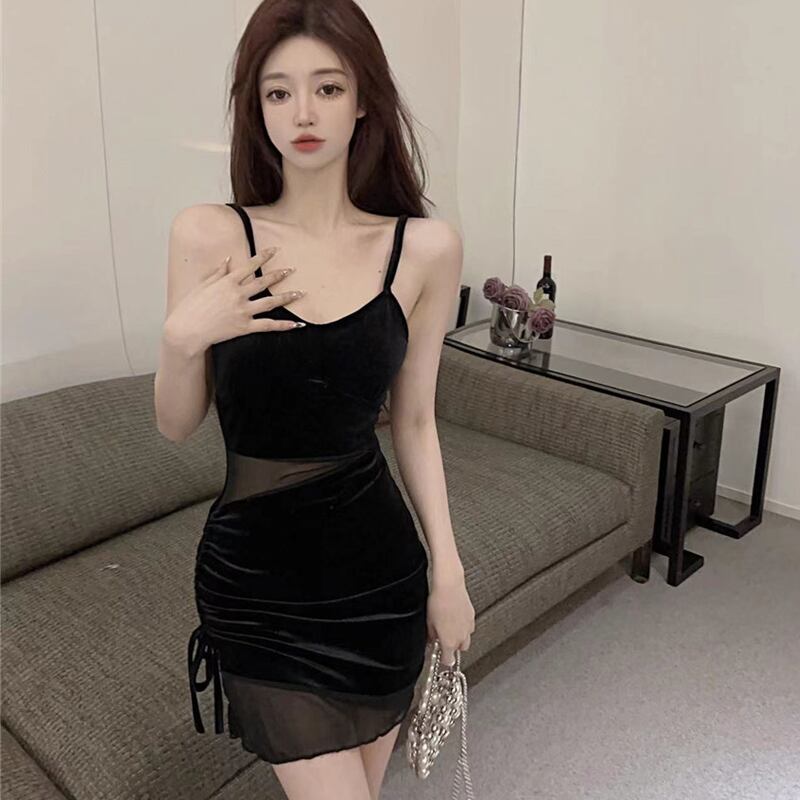 【dress】チュールドッキングベルベットキャミワンピース Q8040