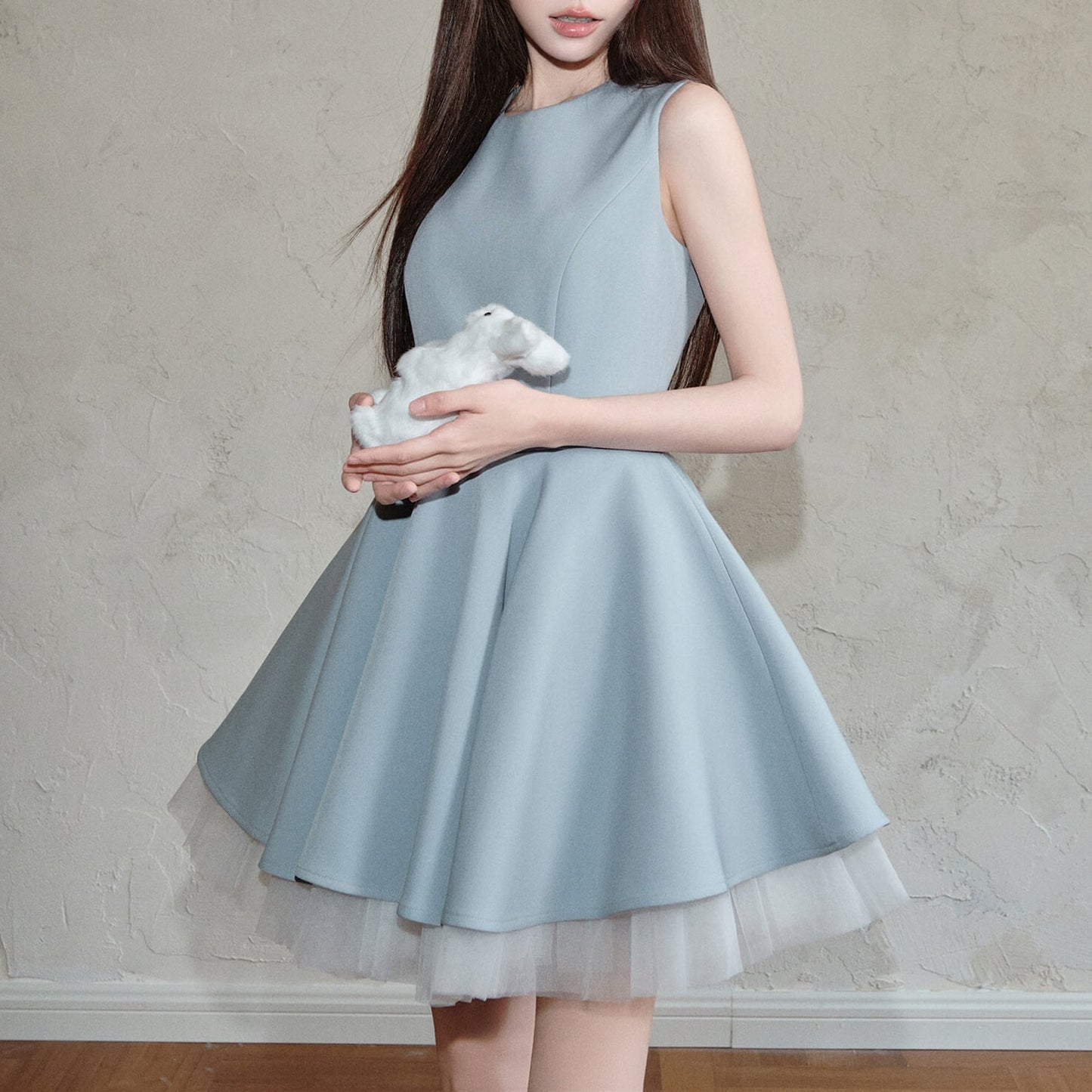 【dress】チュールドッキングノースリーブワンピース　N3093