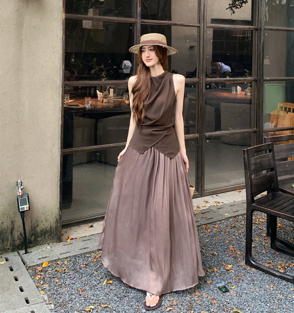 【set】バックリボントップス×ロングスカートセット N3579