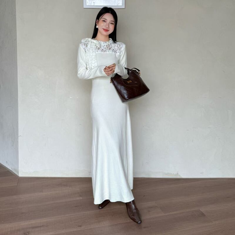 【dress】レースドッキングワンピース Q7052
