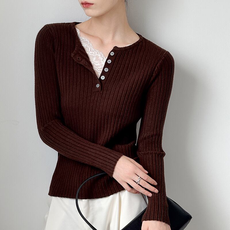 【tops】レースドッキングニットトップス Q6969