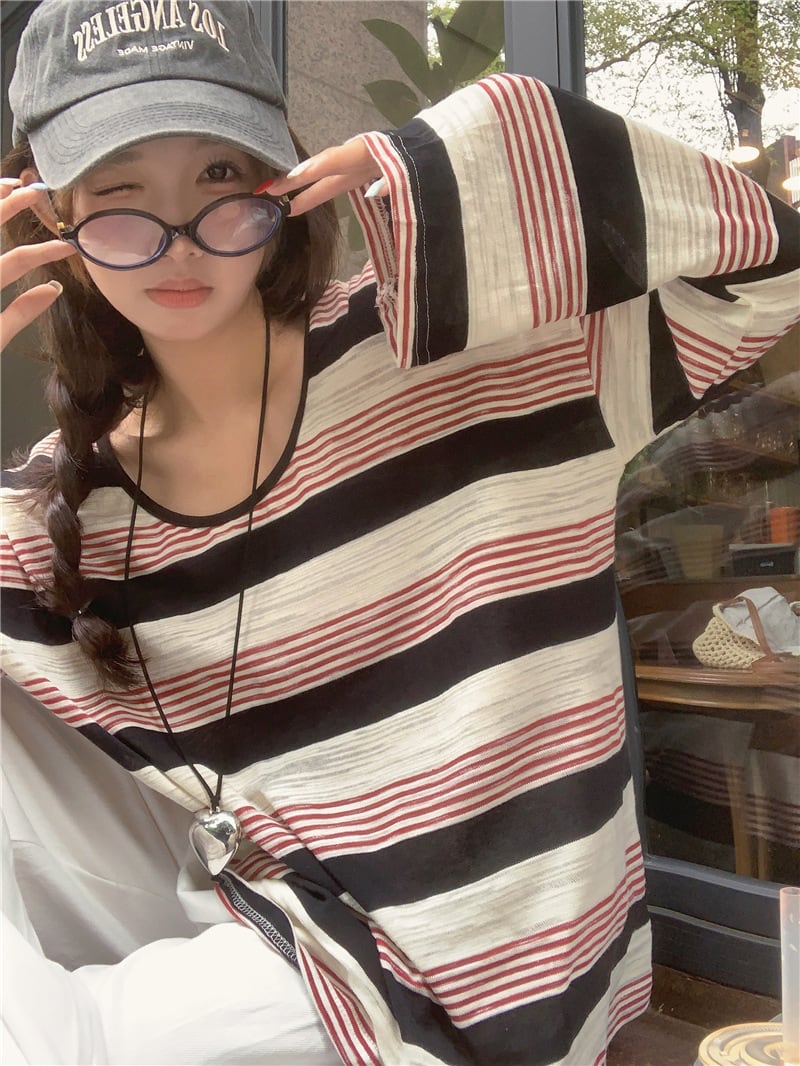 【tops】ボーダー柄長袖Tシャツ　M25169
