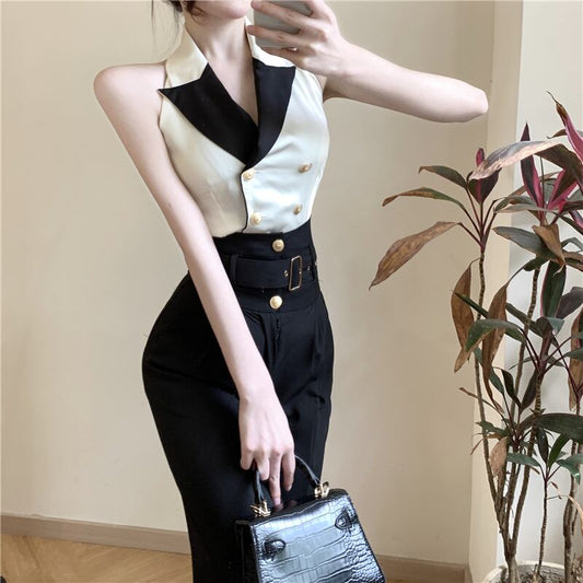 【set】ホルターネックトップス+パンツ２点セットG21316