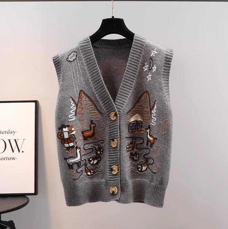 【tops】刺繍ニットチョッキG19846