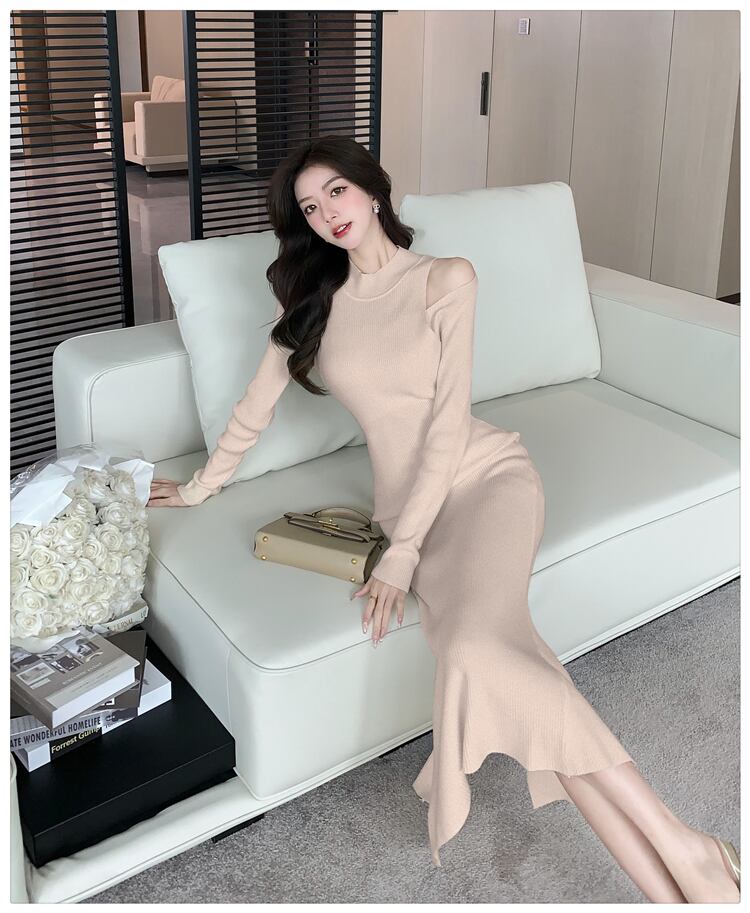 【dress】オフショルダーニットワンピース　M28025