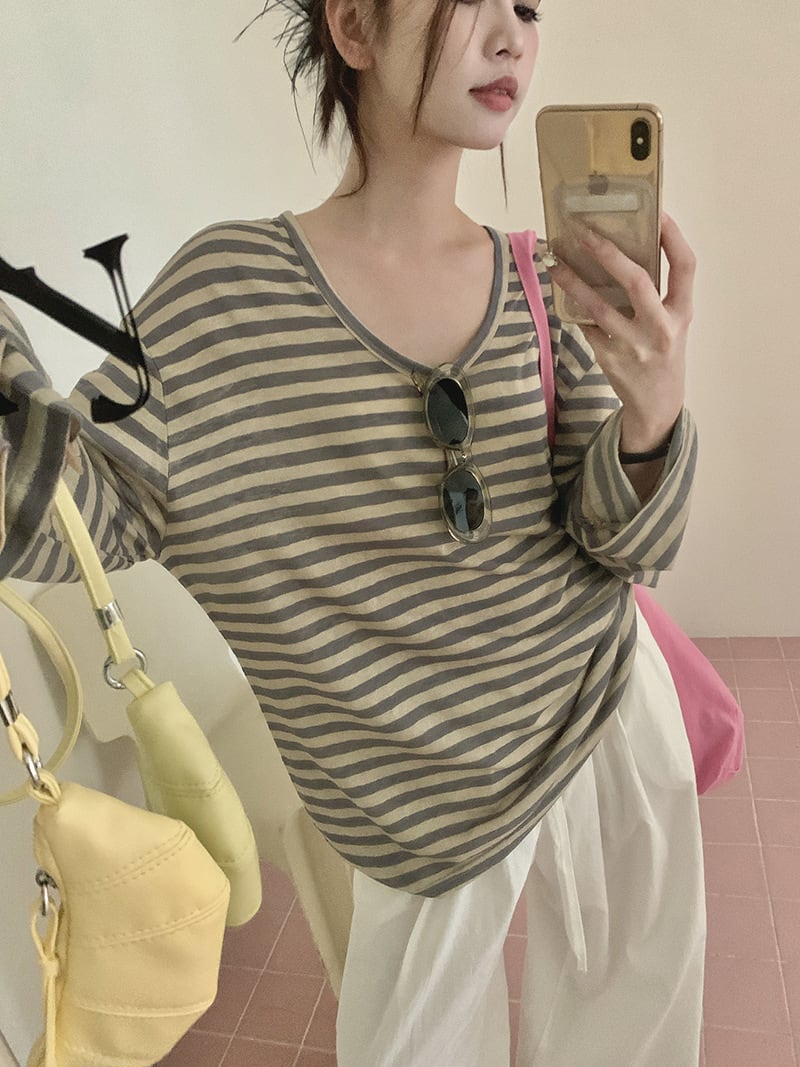 【tops】ボーダー柄長袖Tシャツ　M25168