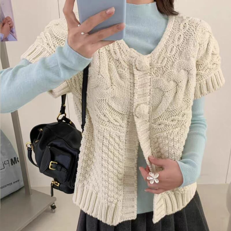 【outer】半袖ニットカーディガン Q8066