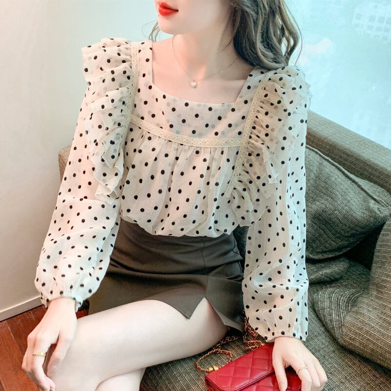 【tops】ドット柄シャツトップス　M28606