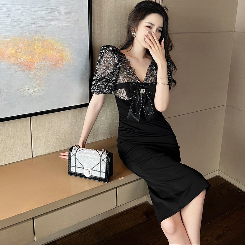 【dress】レース切り替えワンピース　M29601