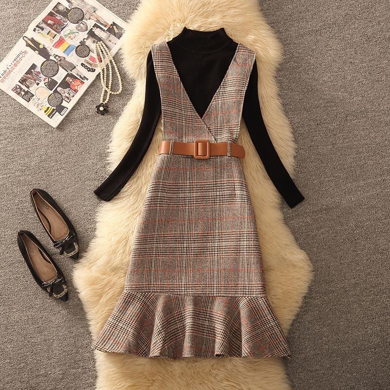 【dress】チェック柄マーメイドベストワンピース　N2255