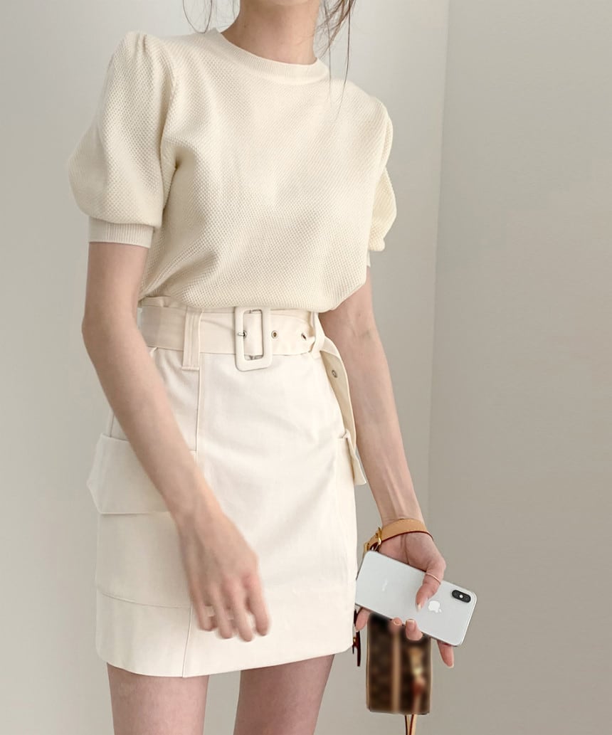 【set】ラウンドネックニット+スカート2点セットF7514