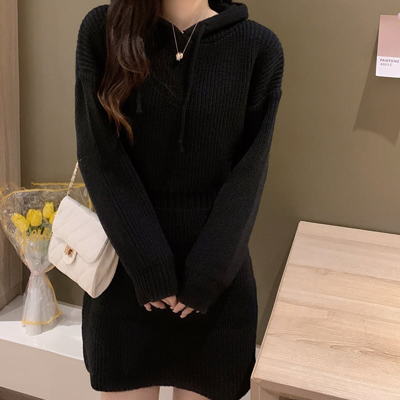 【dress】フード付きニットワンピース　M25351