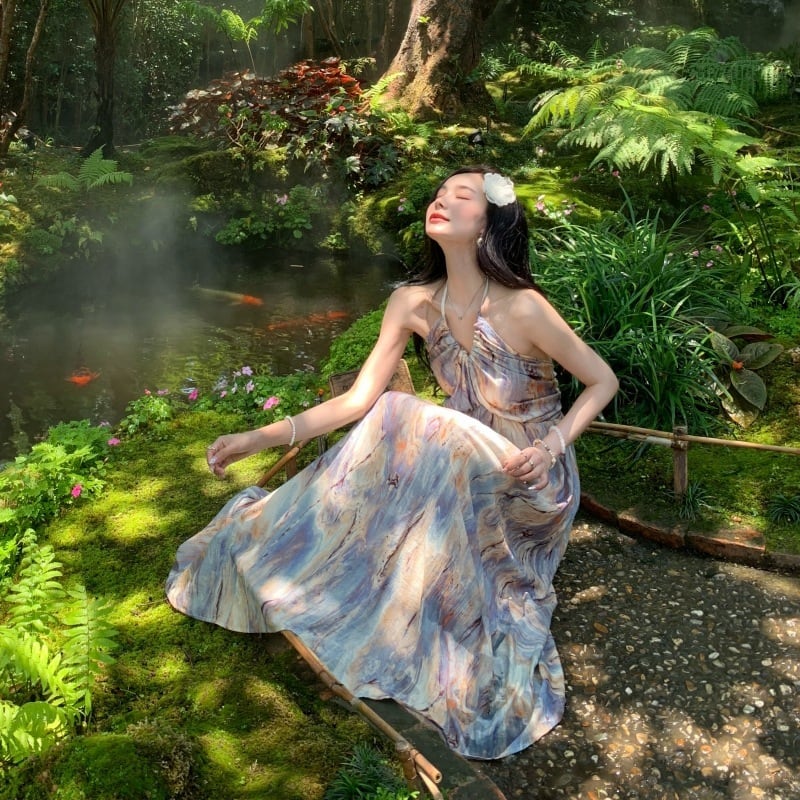 【dress】ホルターネックプリントワンピース　M25157