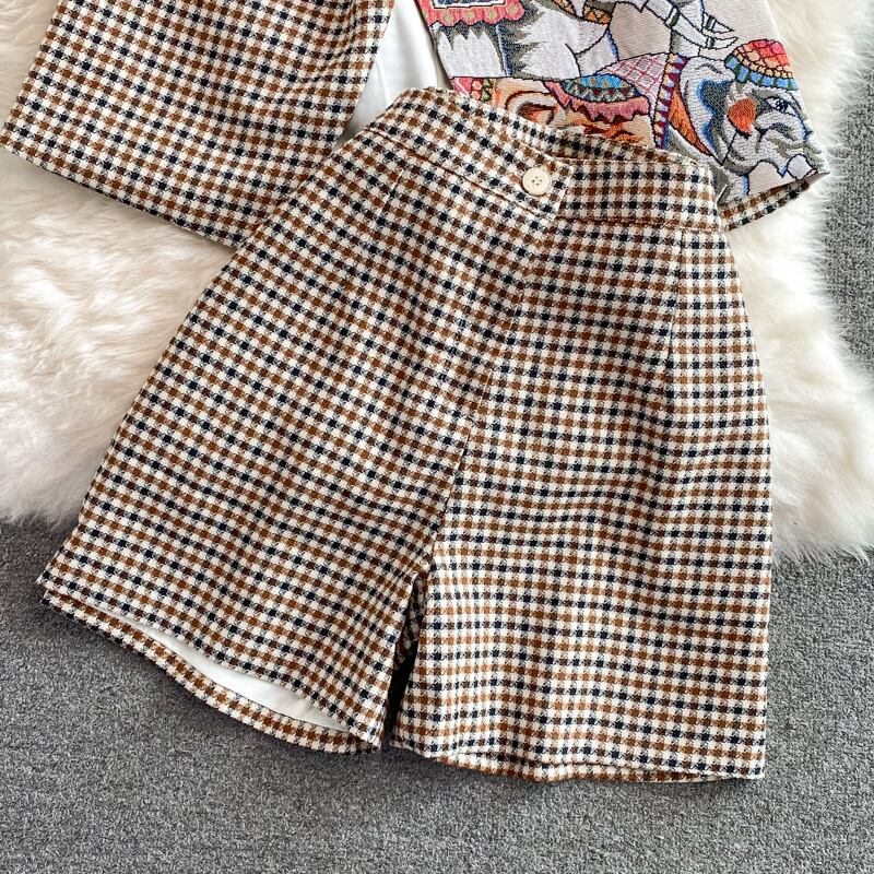 【set】チェック柄チョッキ+ショートパンツ２点セットG20716