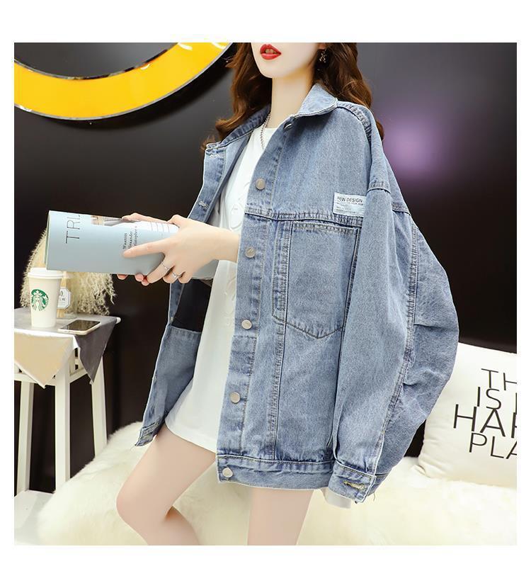 【outer】韓国ファッション秋新作ラペル長袖レトロゆったり着回しデニムジャケットF0695