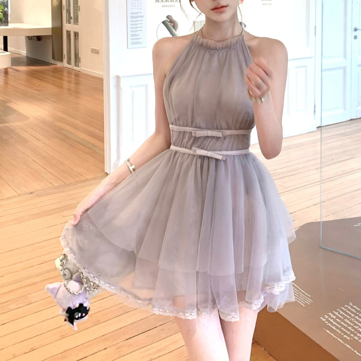 【dress】バックリボンチュールミニワンピース　M31380