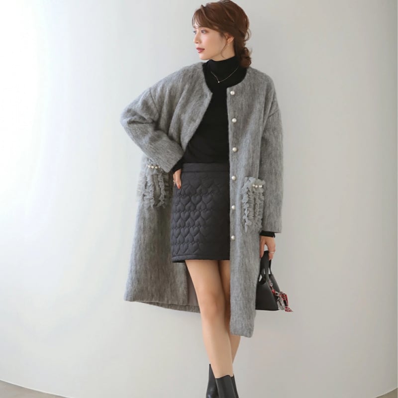 【outer】パールロング丈コート　M27778