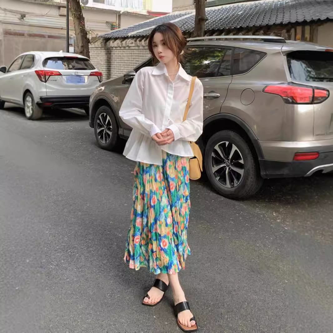 【set】シャツトップス×花柄スカートセット　M25761