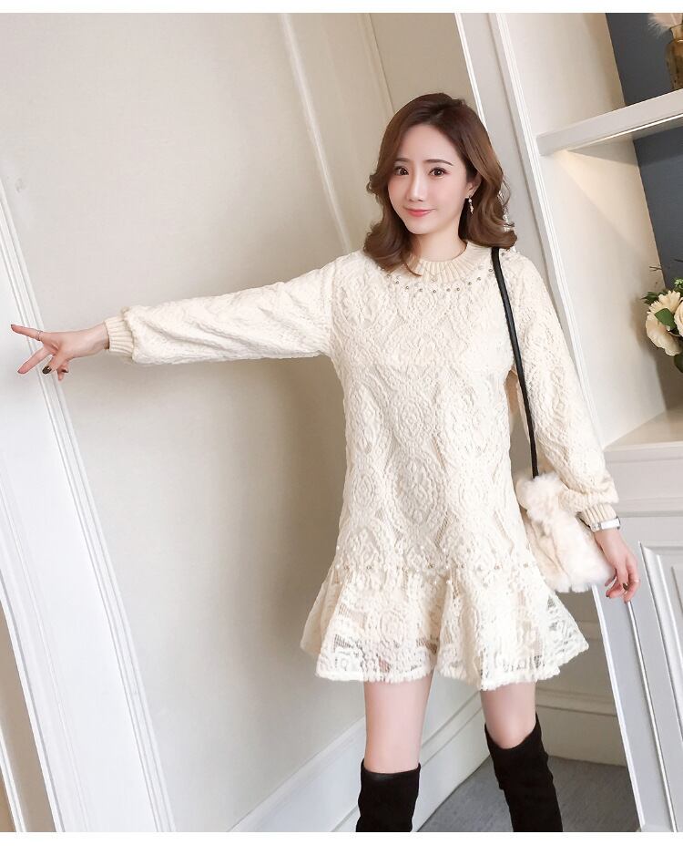 【dress】裹起毛フリルレースワンピース　M27890