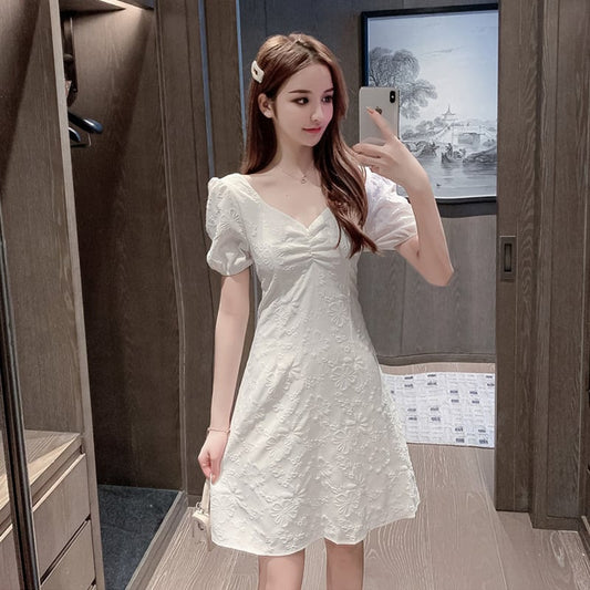 【dress】スクェアネックリボン付きワンピースF7449