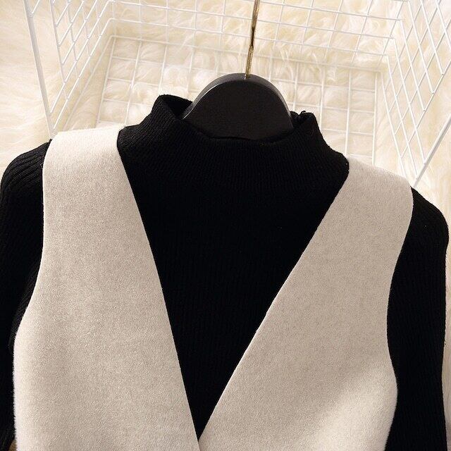 【set】好感度満載！秋冬新作Vネックベスト+無地セーター+美シルエットスカート通勤日常3点セットF1295