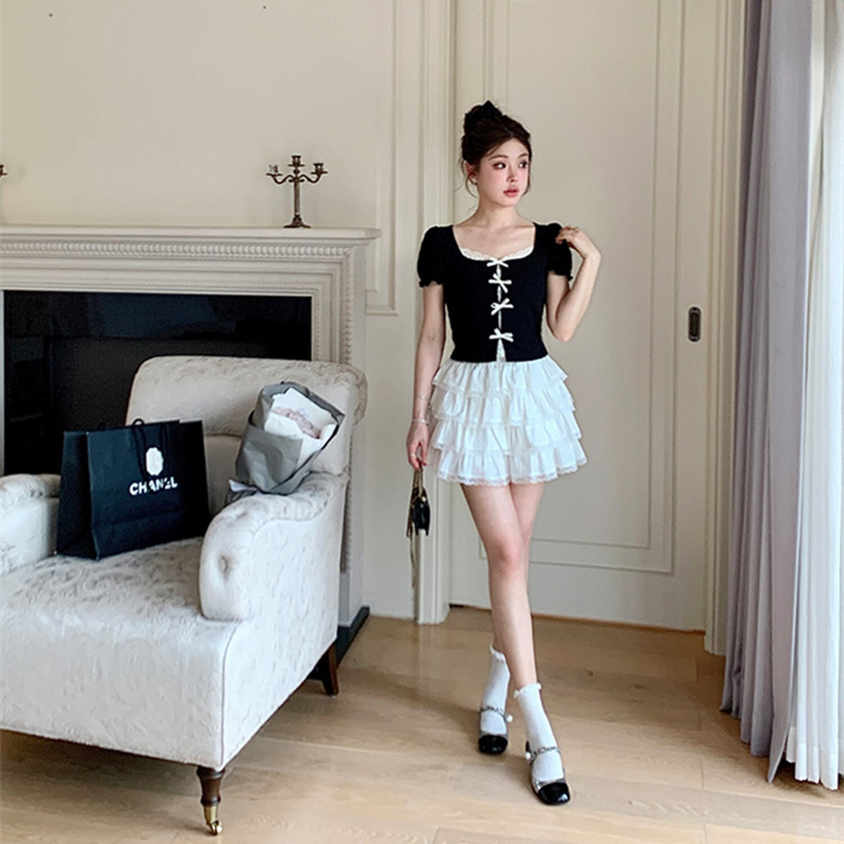 【tops】リボンレースドッキングトップス　N3012