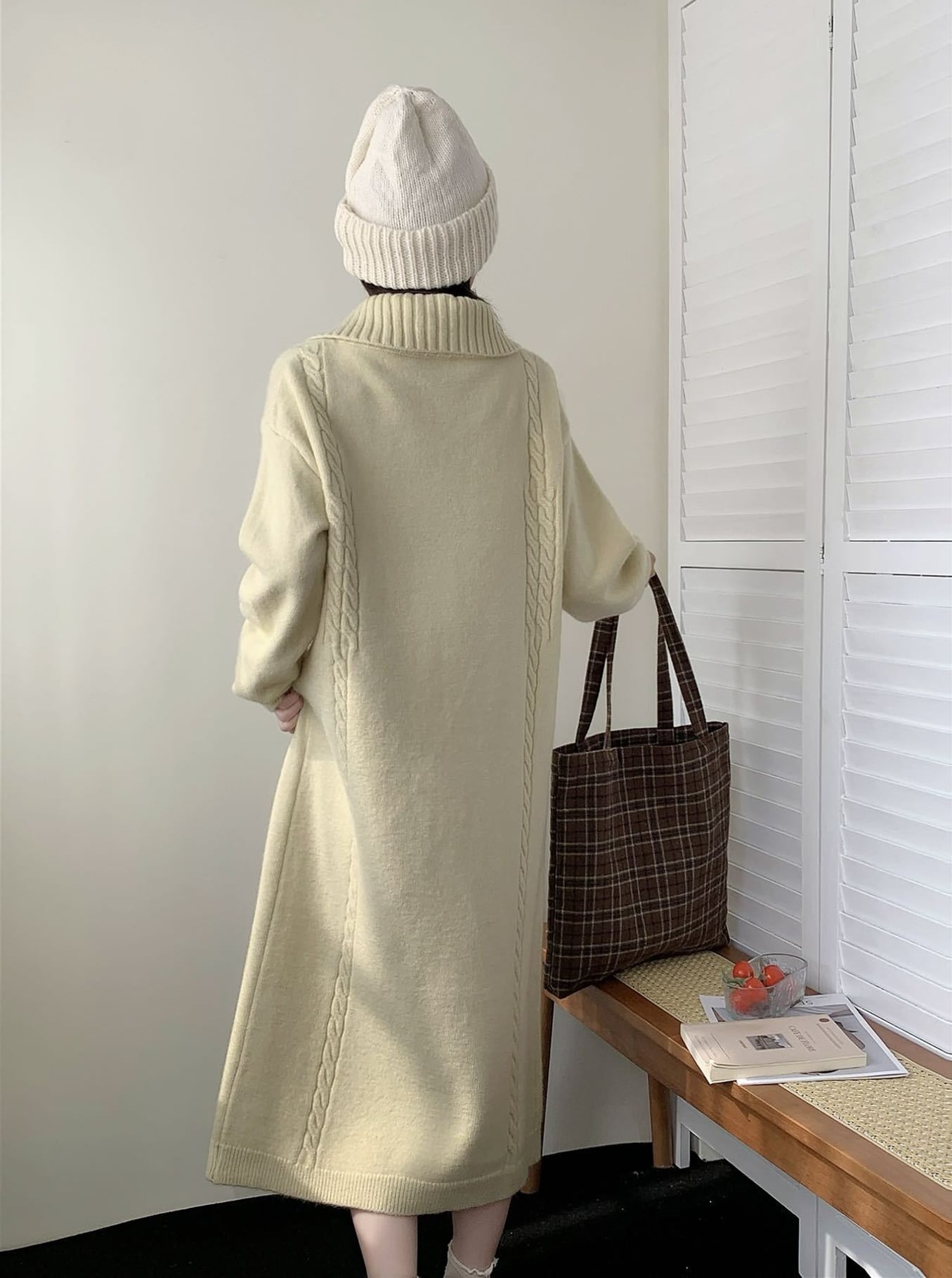 【dress】折り襟ロングニットワンピース Q7771