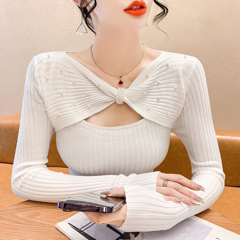 【tops】パールニットトップス　M29141