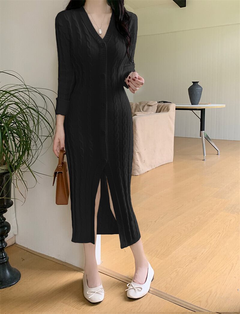 【dress】Vネックニットワンピース　M27377