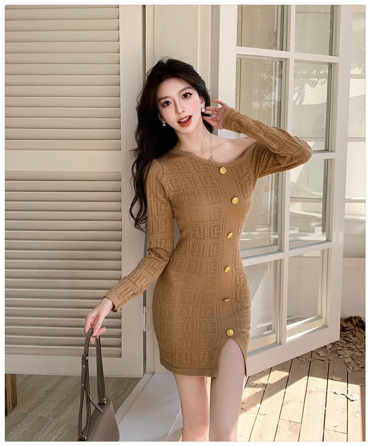 【dress】オフショルダーニットワンピース　M28805
