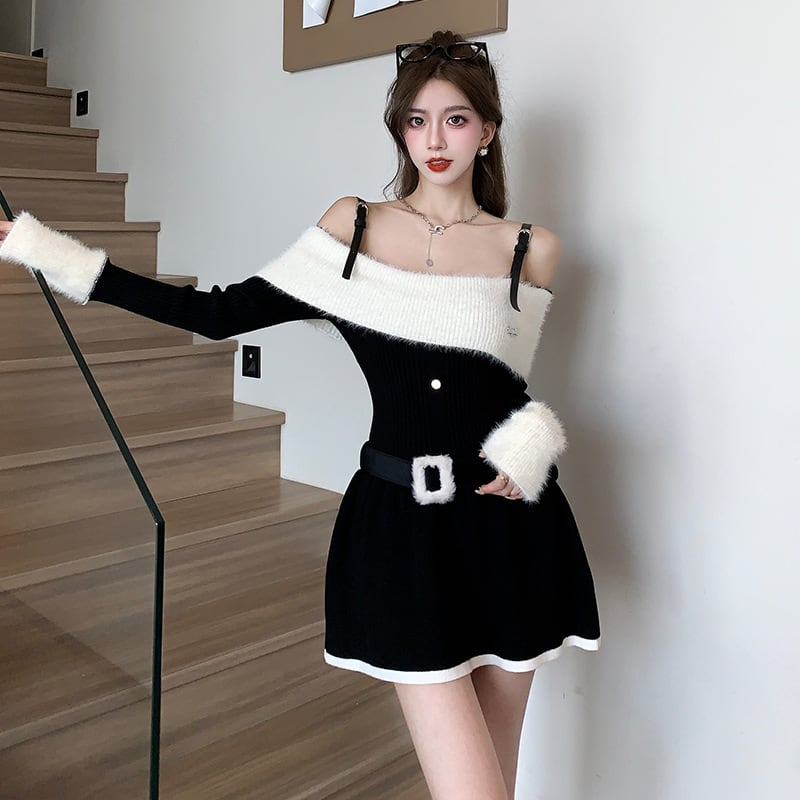 【dress】ストラップショルダーニットワンピース Q6849