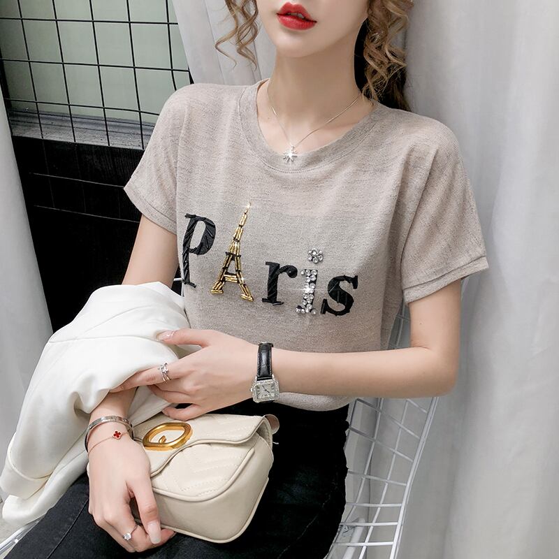 【tops】ラウンドネック半袖英字柄ファッションTシャツF0116