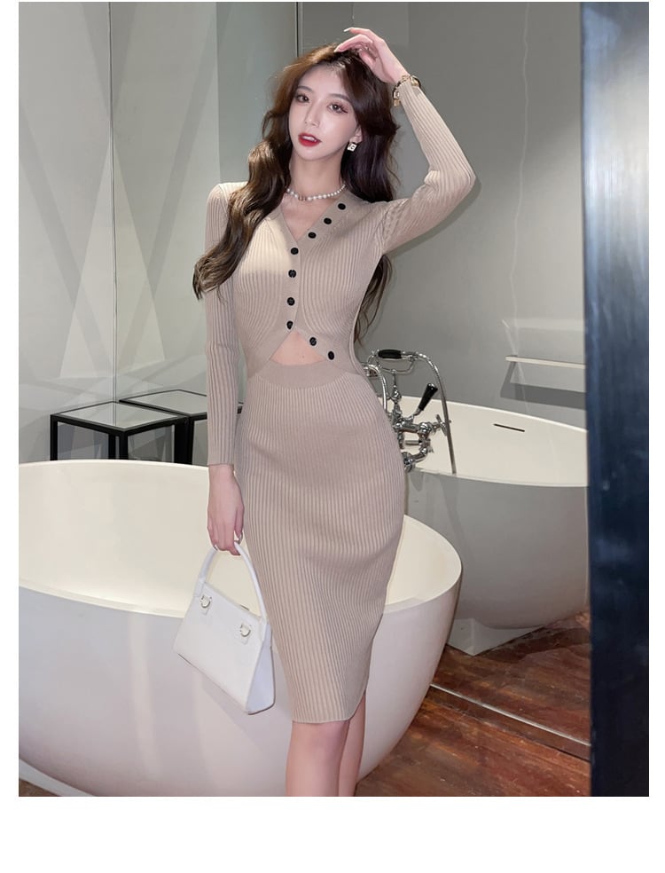 【dress】ボタンデザインニットワンピース　M26264