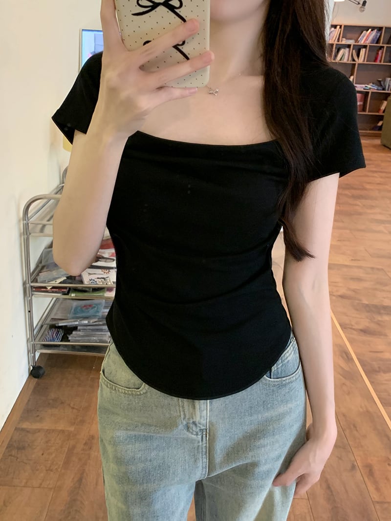 【tops】スクエアネックギャザーTシャツG21558