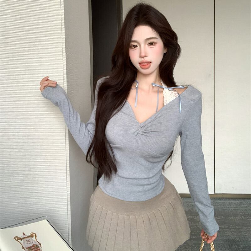 【tops】レース切り替えニットトップス　M29546