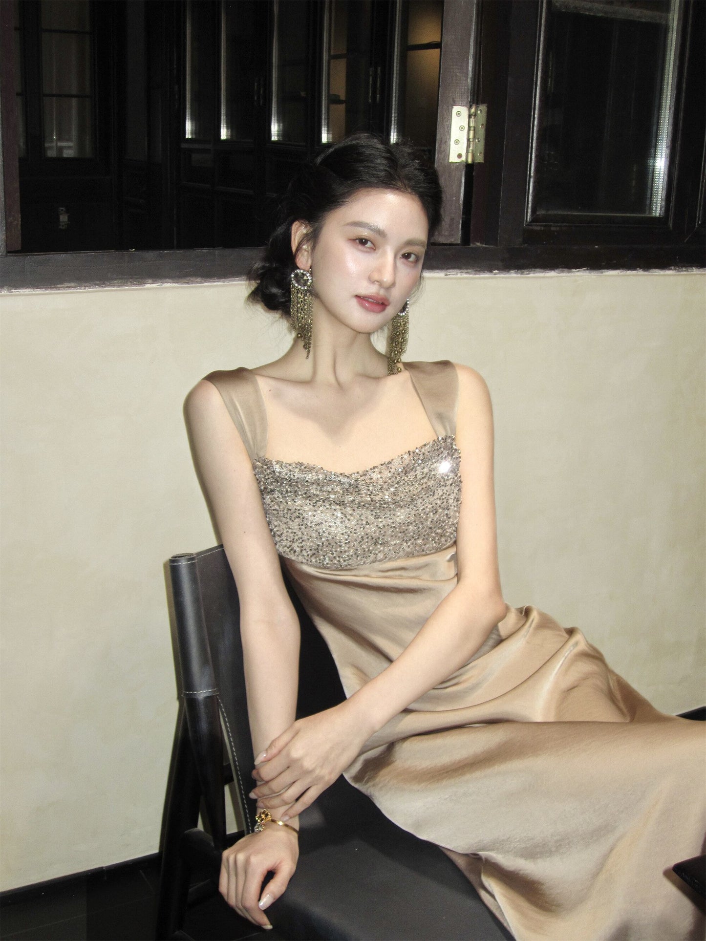 【dress】パールスパンコール付きキャミワンピース　N3527