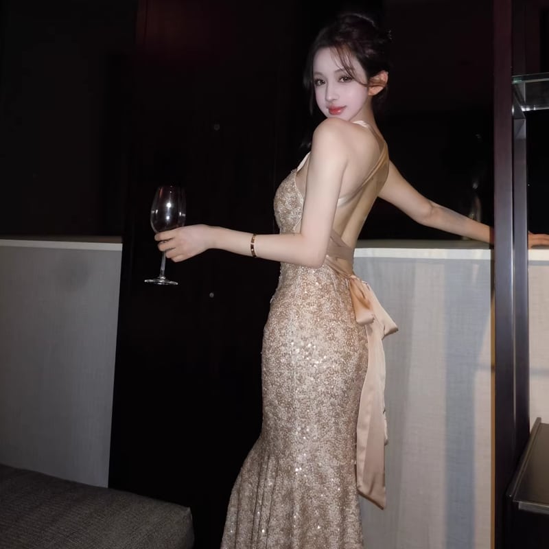 【dress】バックレスマーメイドドレス Q7907